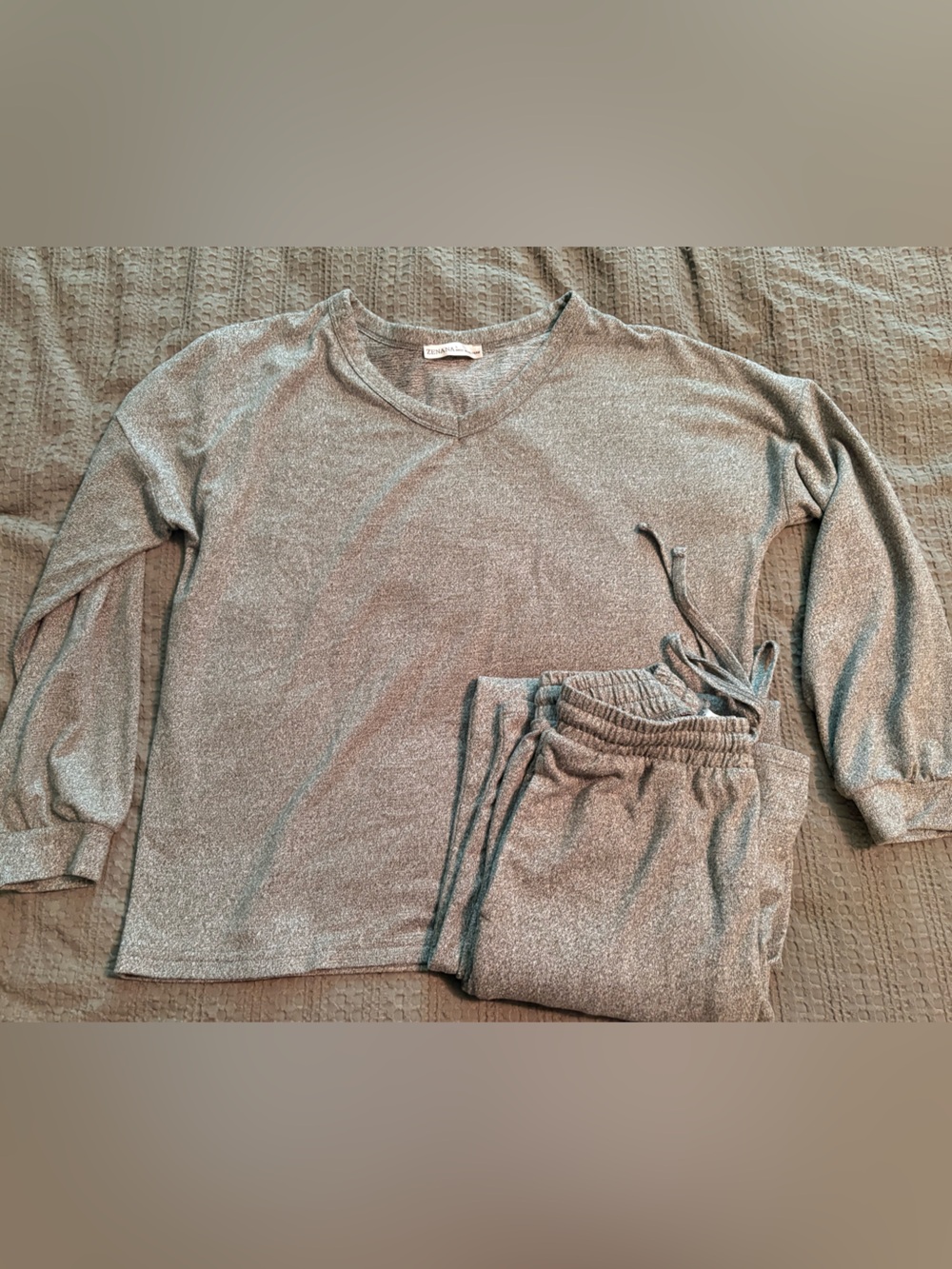 Zenana Outfitters Silver V-Neck Metallic Loungewear Pajama Set